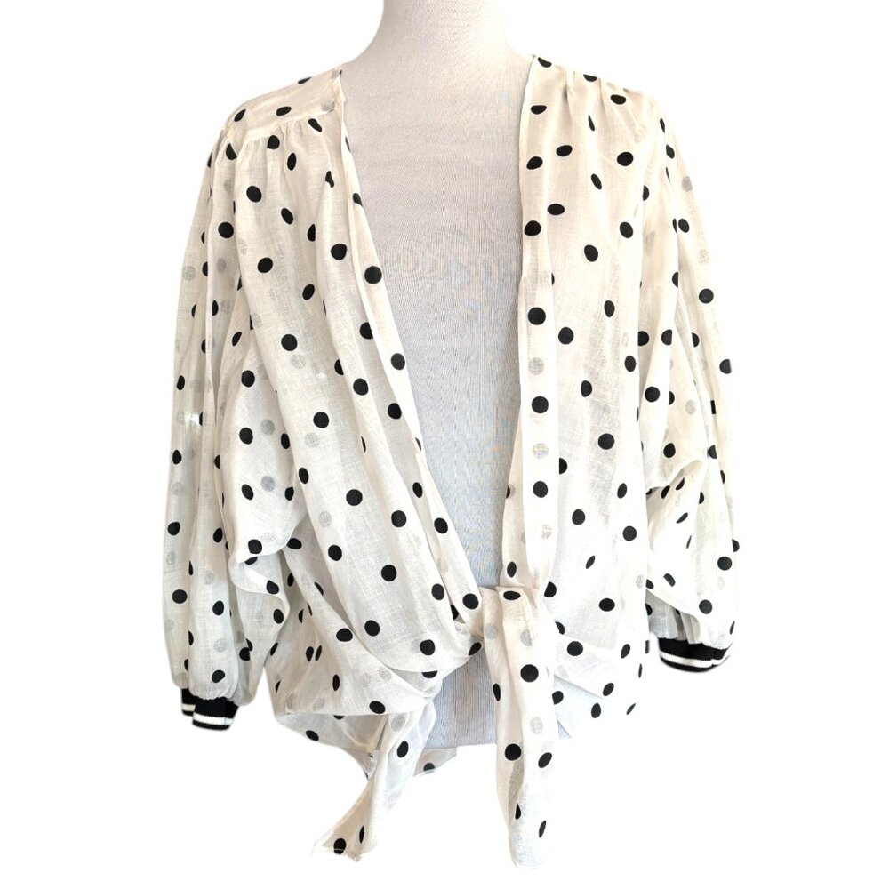 Dotti swimsuit coverup oversized white black polka dot‎ sheer tie front Beach S